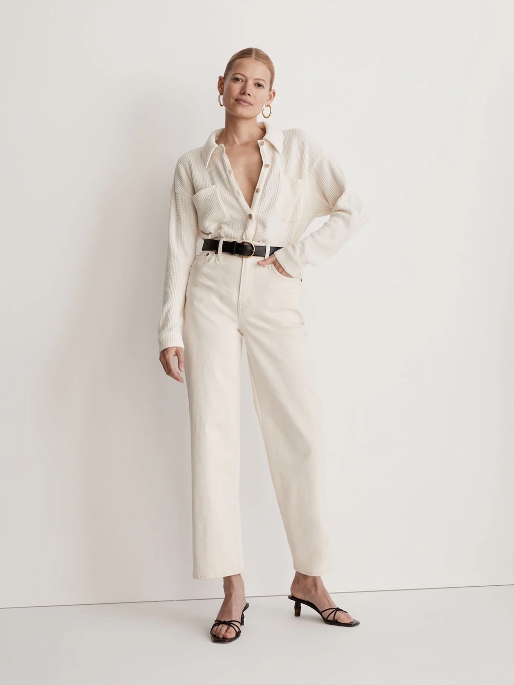 Madewell Waffle Knit Shirt Jacket Antique Cream Shacket Women's Medium NI105